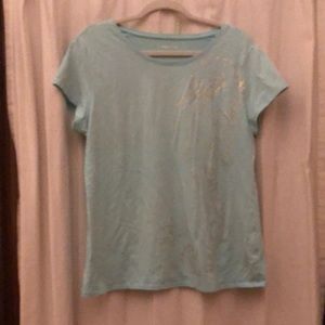 Sea foam color L t-shirt with metallic seahorse